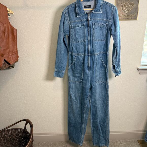 Women's Able Denim Blue Jean Long Sleeve Zip Front Jumpsuit Size Small - Picture 1 of 9